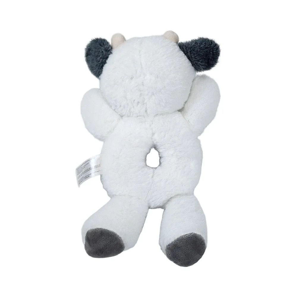 Spark Create Imagine Cow Plush Baby Rattle Black White Spotted Ring Toy 9 Inch